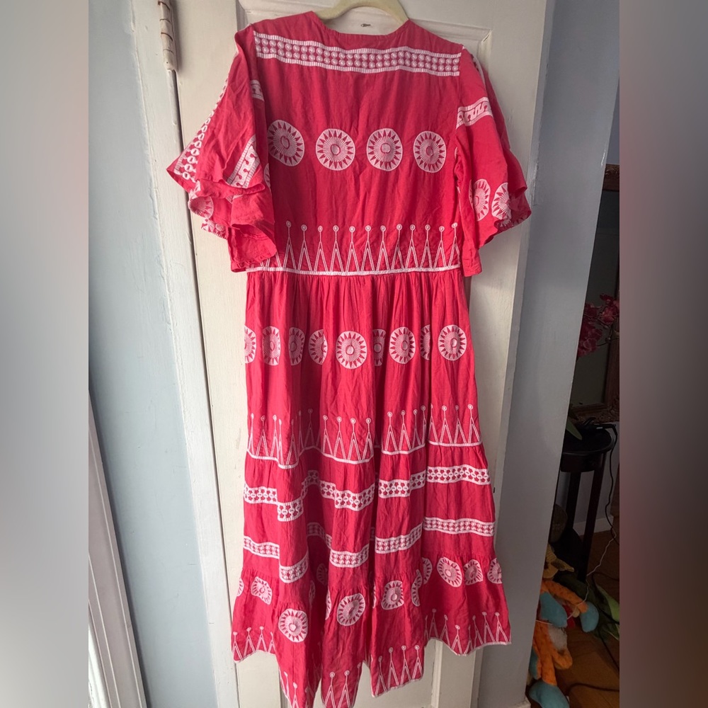 Oliphant Soleil Red Embroidered Maxi Dress M - Picture 14 of 14